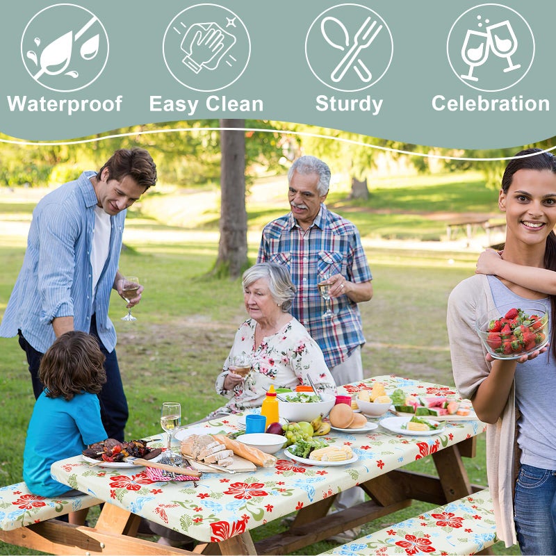 misaya Picnic Table Cover with Bench Cover  Waterproof Elastic Fitted Tablecloth for 6 Foot Tables  Rectangle Washable Polyester Fabric Tablecloths for Picnic  Camping  Outdoor (Butterfly  30"" x 72"") - Image 4